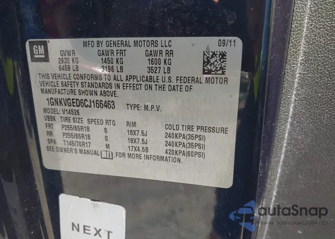 2012 Chevrolet Traverse 1Lt z USA, uszkodzony, nr VIN 1GNKVGED6CJ166463